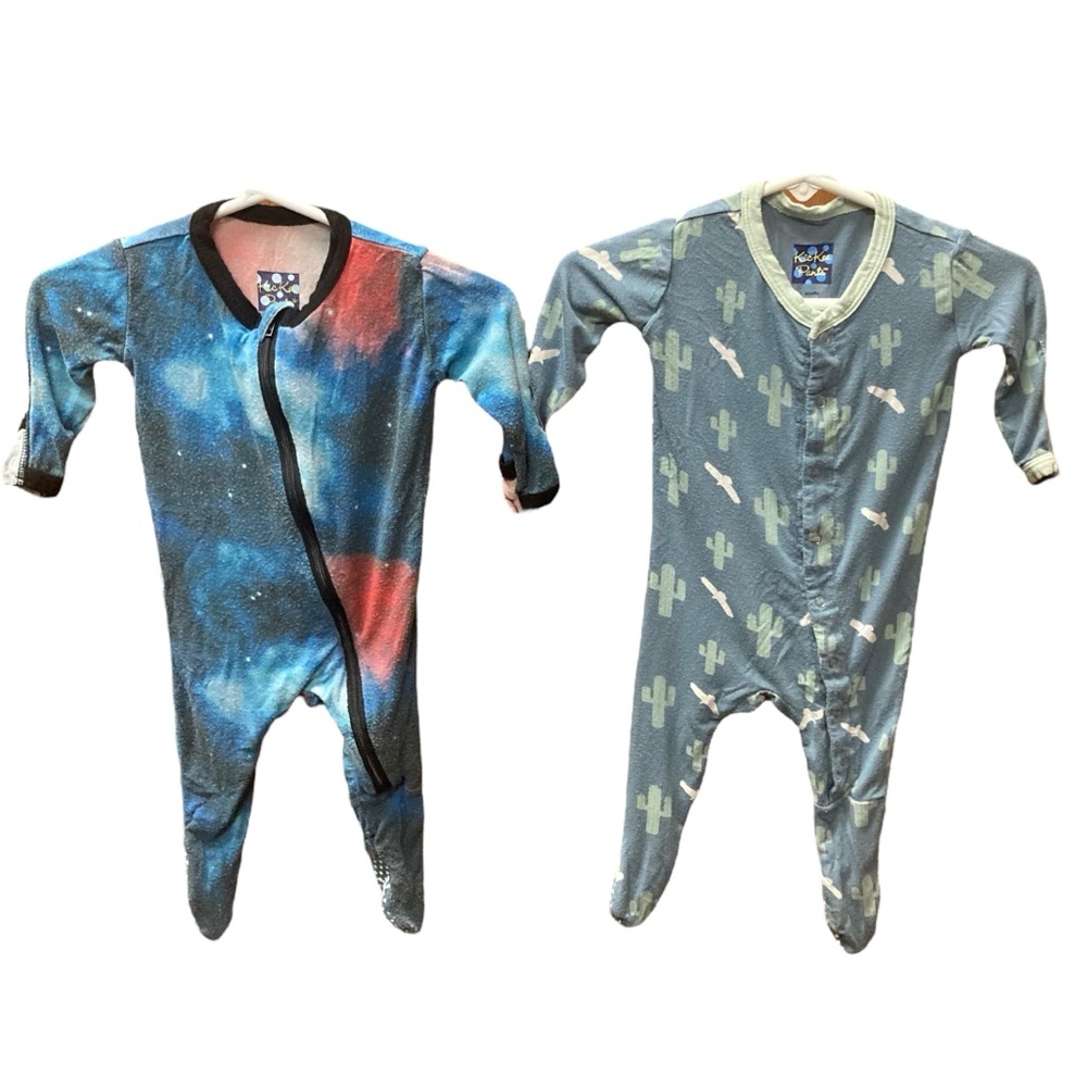 Lot of 2 Kickee Pants Zipper / Snap Front Footie One Pieces 0-3 Months